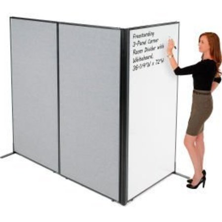 GLOBAL EQUIPMENT Interion    Freestanding 3-Panel Corner Room Divider with Whiteboard, 36-1/4"W x 72"H, Gray 695168GY